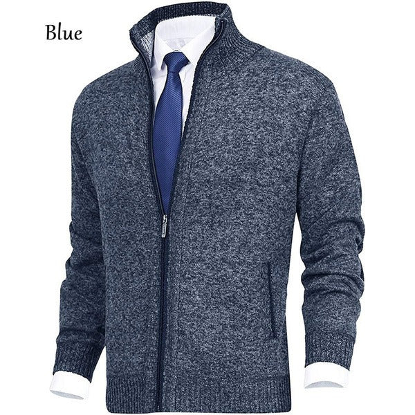 Men Stand Collar Knit Solid Color Zipper Outdoor Cardigan Knitwear Casual Tops Coat Jacket | 7701