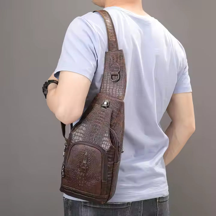 Men's Business Shoulder Bag Elegant Crocodile Pattern for Professional Style | 9076
