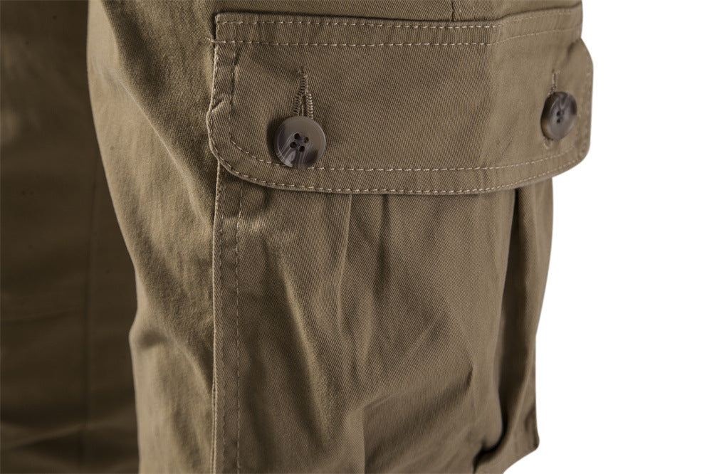 Men's Work Solid Color Buttons Drawstring Cargo Trousers Sweatpants | PM31