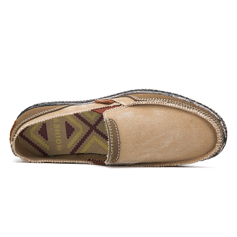 Men’s Washed Canvas Slip-On Shoes | Breathable, Anti-Slip, Classic Deck Style | 8806