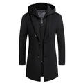 Men's Detachable Hooded Wool Jacket Windproof Mid-Length Coat Casual Thick Trench Coat | 1909-3
