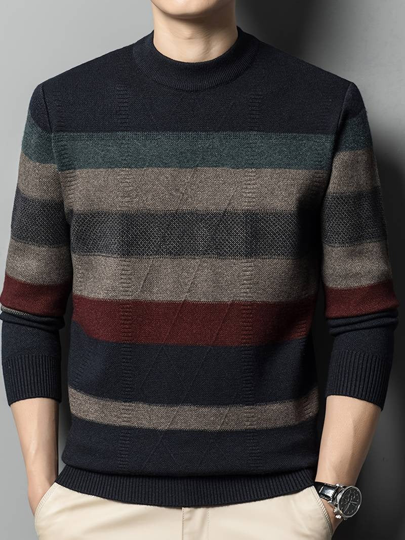 Men Cozy Color Block Sweater Softly Knitted Ultra-Stretchy Classic Crew Neck Sweatshirt | X05