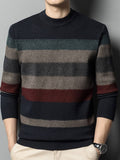 Men Cozy Color Block Sweater Softly Knitted Ultra-Stretchy Classic Crew Neck Sweatshirt | X05