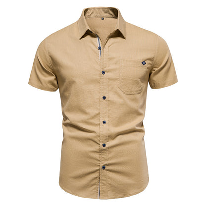 Camicia casual da uomo a maniche corte con ricamo slim fit tinta unita | SH690 