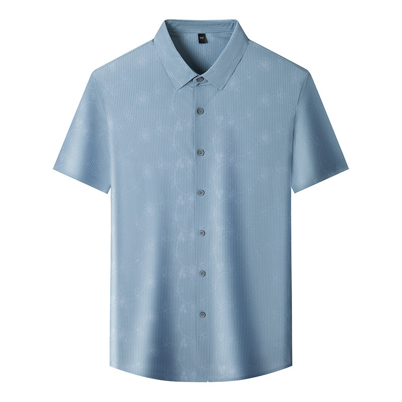 Men’s Summer Jacquard Knit Cardigan – Lightweight & Breathable Short Sleeve Shirt | 2568