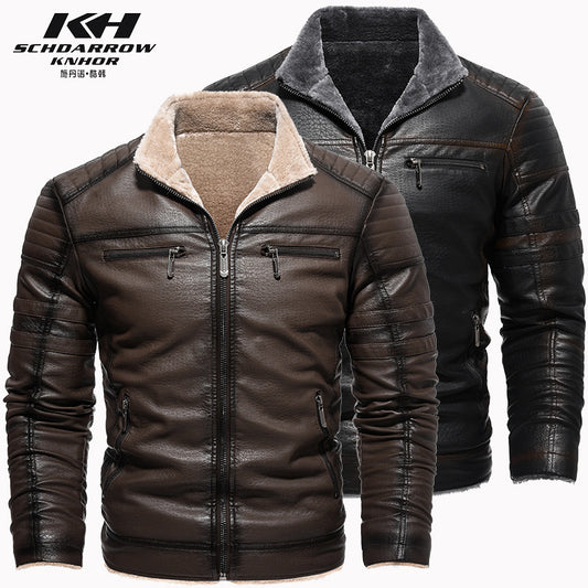Europe & The United States Winter Leather Jacket Thickened Faux Fur Plush Warmth Retro Simulation Leather Texture Jacket | KH-209