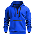 Men’s Pullover Hoodie Solid Pattern Zippered Lined Collar Loose Fit Casual Sportswear | TZ-28
