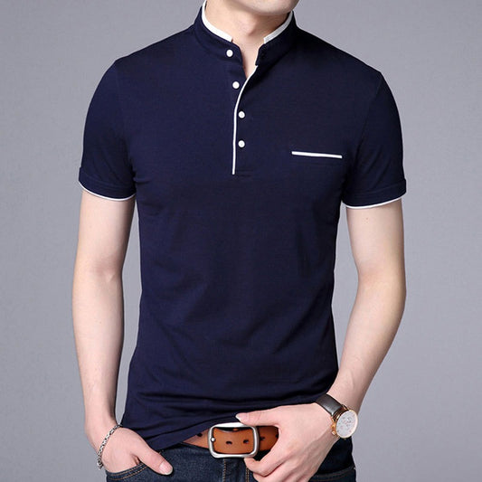 Men's Summer Standing Collar Short Sleeve T-Shirt Slim Casual T-Shirts | 029/6803