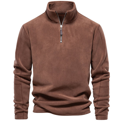 Men's Stand Collar Zip Up Pullover Solid Sweatshirts For Winter Long Sleeve Tops | HD08