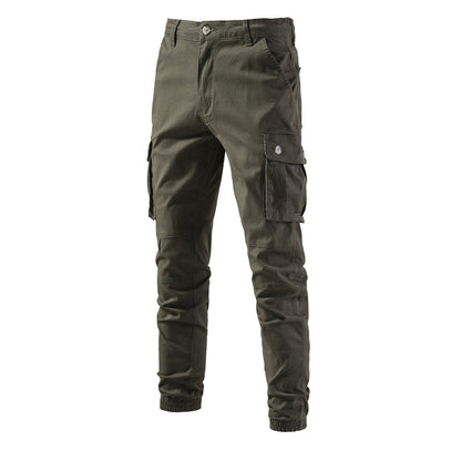 Men's Work Solid Color Buttons Drawstring Cargo Trousers Sweatpants | PM31