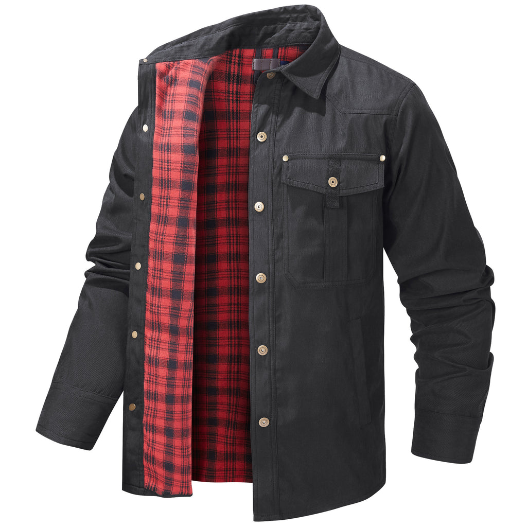 Men's Plaid Jacket Long Sleeve Button-Down Flannel Jacket with Pockets for Streetwear | 3268