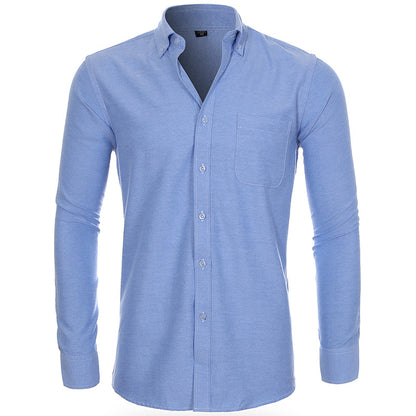 Men's Casual Oxford Spun Solid Color Shirt Long Sleeve Autumn Clothing Shirt | NJF