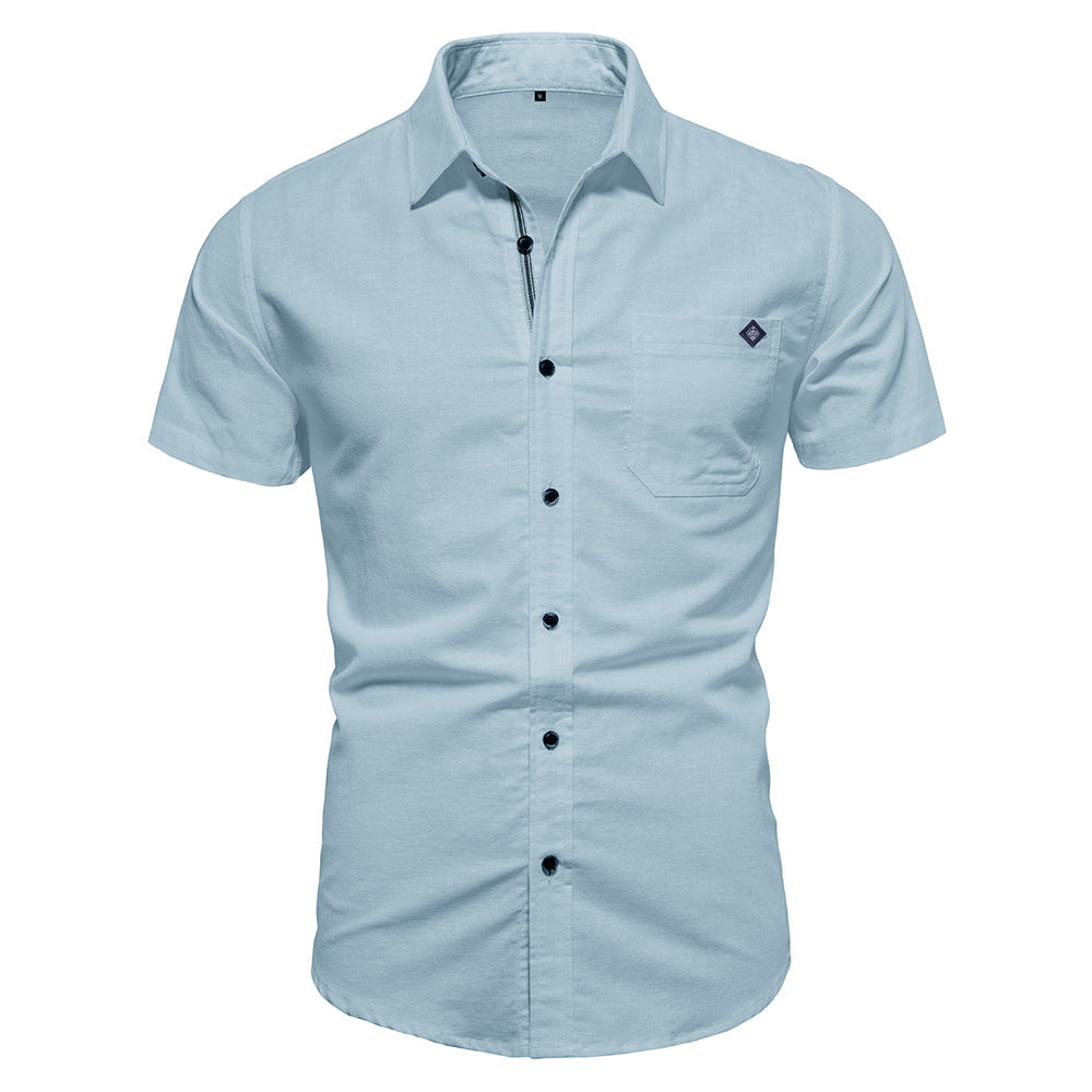 Camicia casual da uomo a maniche corte con ricamo slim fit tinta unita | SH690 