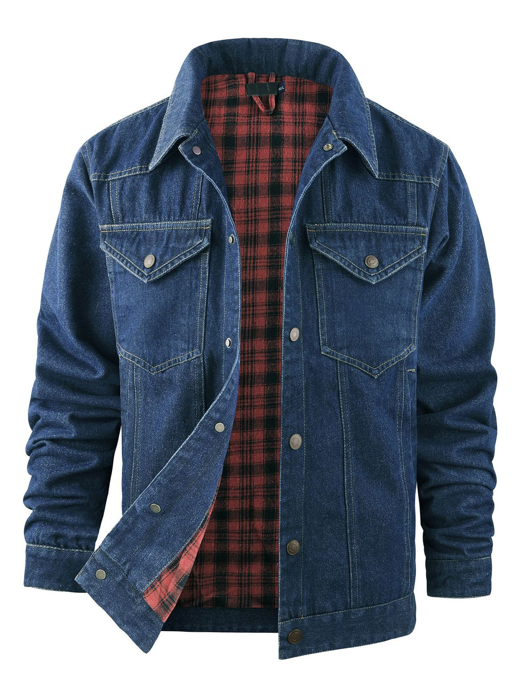 Men's Large Size Western Plaid Flannel Trucker Jacket Casual Denim Outerwear Jacket | 3270