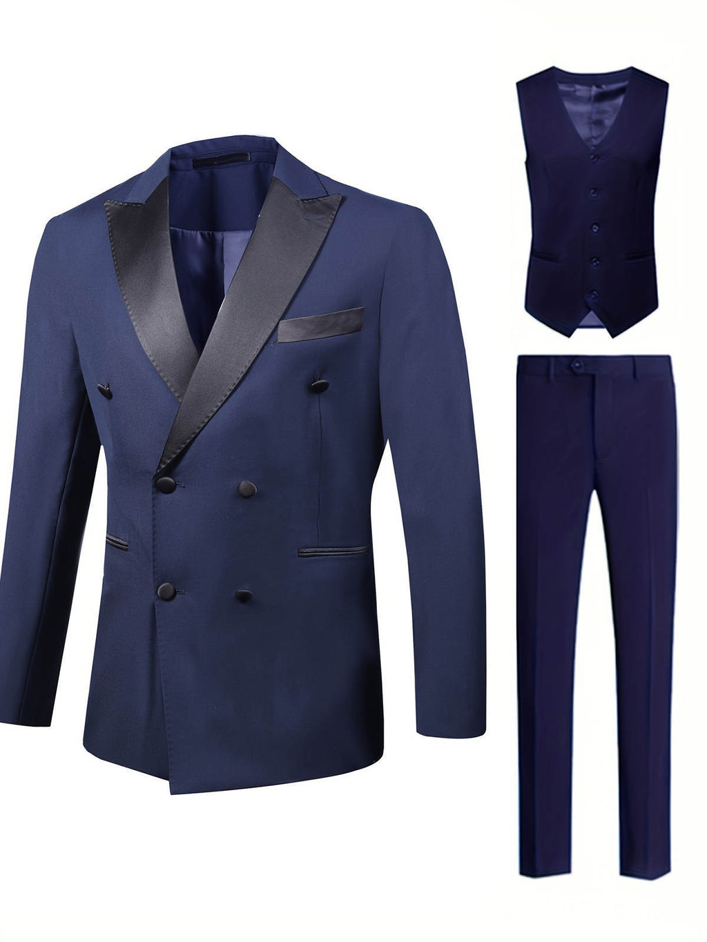 Men's Two-Tone Tuxedo Three-Piece Suit | Double-Breasted Banquet Blazer Set | Slim Fit Dinner Suit for Weddings | AK113