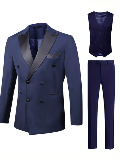 Men's Two-Tone Tuxedo Three-Piece Suit | Double-Breasted Banquet Blazer Set | Slim Fit Dinner Suit for Weddings | AK113