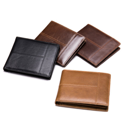 RFID Anti-Theft Leather Wallet Short Cowhide Bifold Design with Multi-Card Slots & Coin Pocket for Men | 8064