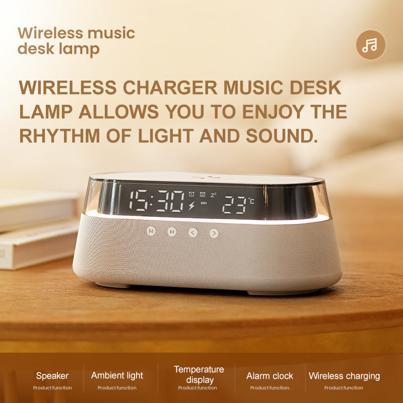 Bedside Alarm Clock Radio with Wireless Charging & Night Light Modern All-in-One Design | S39W