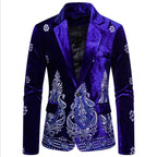 Men's Luxury Blazer Jacket Suit Velvet Gold Thread Embroidered Wedding Dress Suit Nightclub Party Costume Coats | X1009