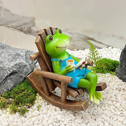 Reading Frog on Rocking Chair Fun Resin Office Desktop Decoration & Unique Birthday Gift | RDW142