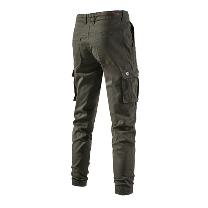 Pantalon cargo de travail à cordon de serrage et boutons de couleur unie pour hommes | PM31 