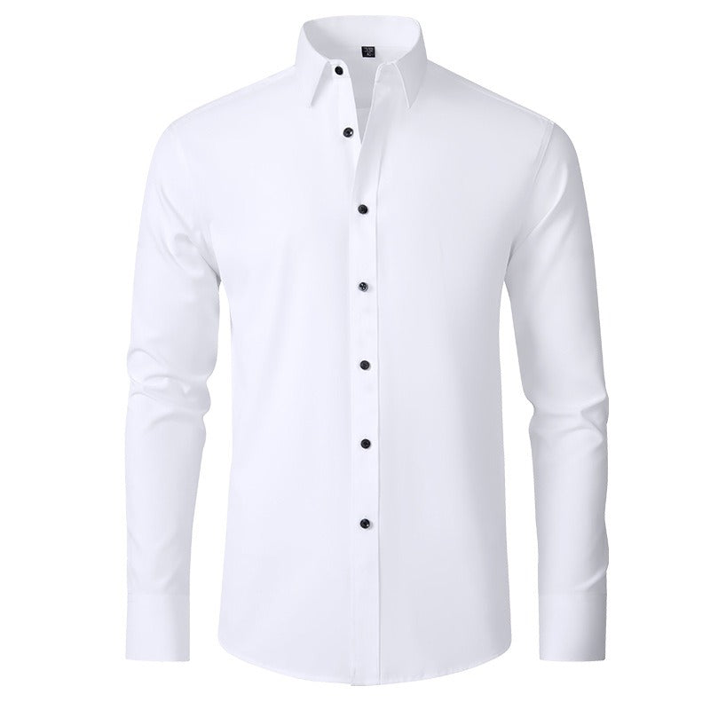 Men's Long-sleeved Business Casual Stretchable Shirt Solid Color Slim   Gear Outlet