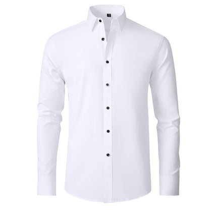 Men's Long-sleeved Business Casual Stretchable Shirt Solid Color Slim Non Iron Stretchy Dress Shirts