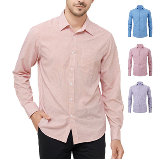 Men's Dress Shirts Long Sleeves Elastic Wrinkle Formal Business Camisas Shirts | A7