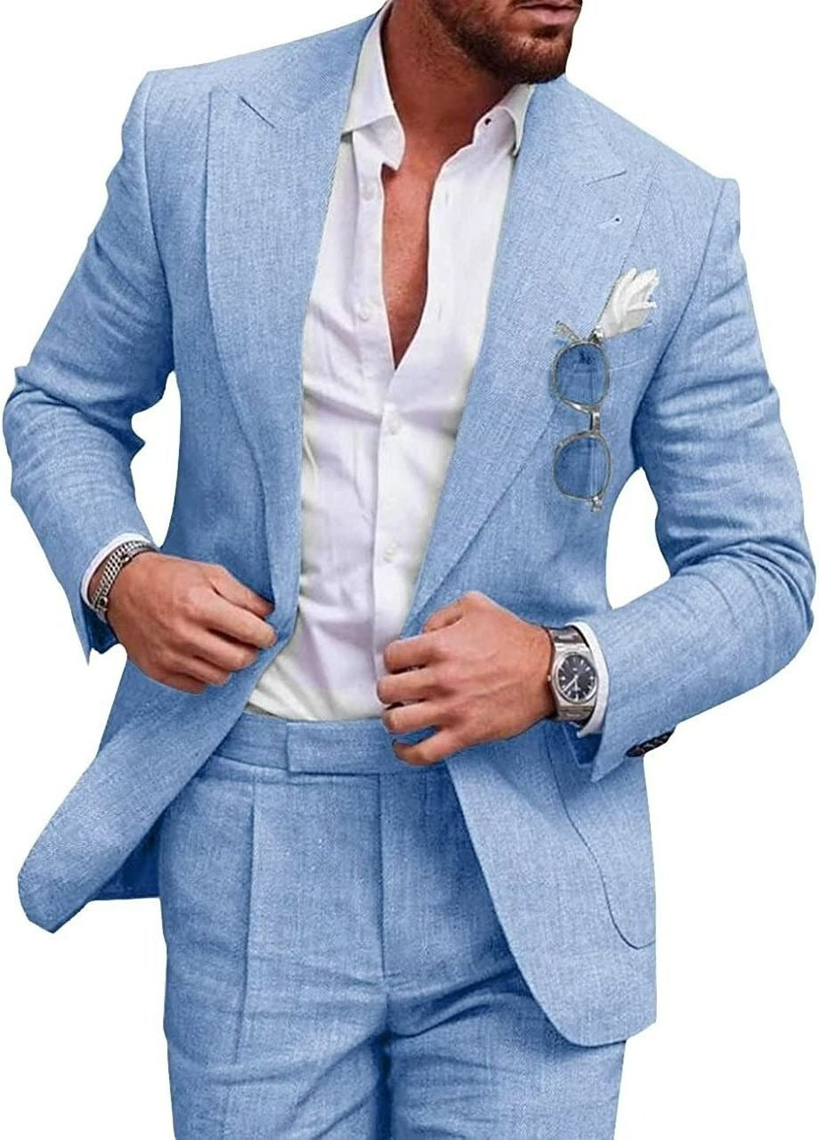 Men's 2 Piece Suit Plus Size Linen-Blend Slim-Fit Suit Set - 2025 Spring Single Breasted Light Business Attire | 801