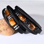 Men's Tiger Eye Stone Bracelet Multi-Layer Leather & Rope with Magnetic Clasp | YM-0096-A