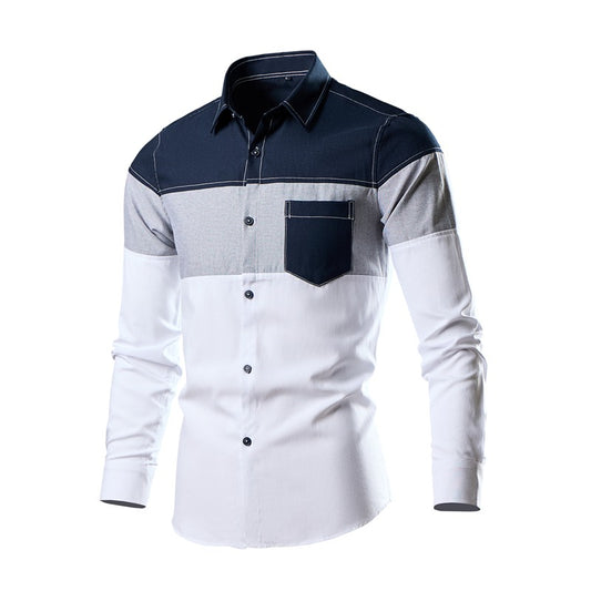 Men Denim Shirt Long Sleeve Slim Fit Color-Matching Casual Shirt | CS43