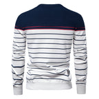 Men’s Striped Patchwork Knit Sweater – Crew Neck Casual Pullover for Autumn/Winter | SW117