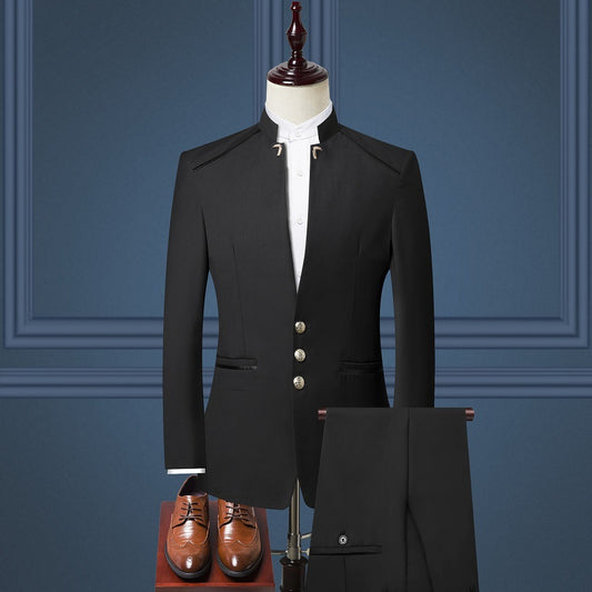 Men's Slim Fit Suit Three piece British Style Stand Collar Zhongshan Suit | 02