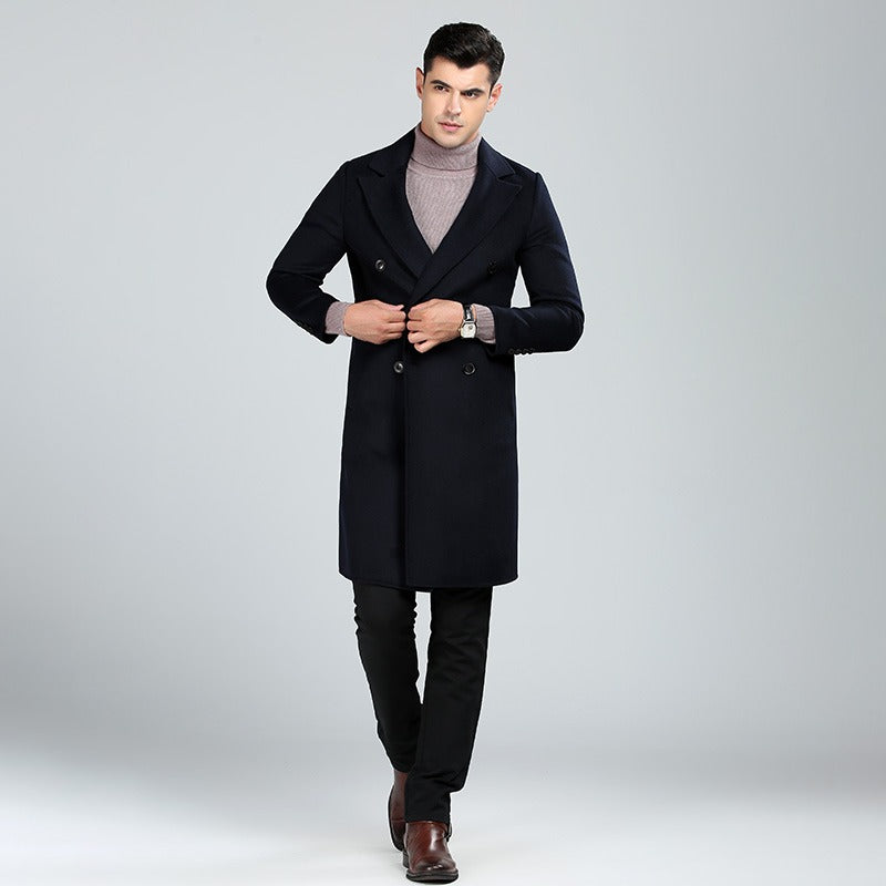 Manteau long en laine mélangée pour homme, style décontracté, trench-coat en laine, veste habillée, pardessus | 1001 