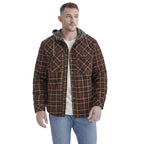 Men's Plaid Checked Shirt Jacket Plus Size Velvet Lined Windproof Warm Hooded Cotton Coat | 3252
