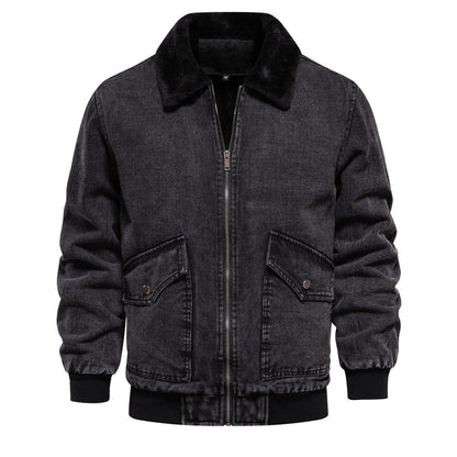 Men's Winter Thicken Lapel Denim Jacket Coat Long Sleeve Casual Splicing Tops | JK258