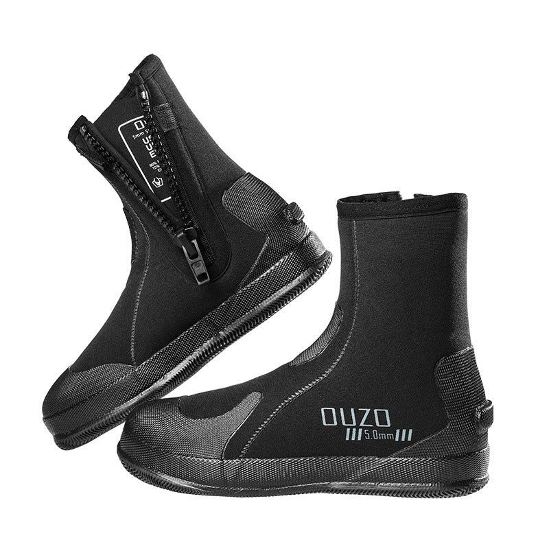 OUZO 5mm Neoprene Dive Boots | High-Top Puncture Resistant Water Shoes for Snorkeling & Surfing | Anti-Slip Beach Socks | BX5029-B