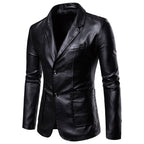 Men Suit Leather Jacket Casual Classic Business Motorcycles PU Leather Blazer Coat | 1412