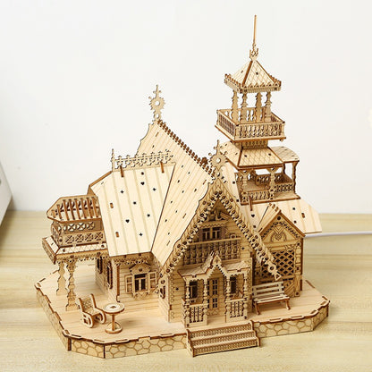 3D Puzzles Wooden Villa Castle Diy Wood Crafts Kids Light Up Hobbies Educational Toys | PT-045