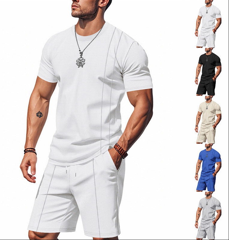 Men's Waffle Texture Lounge Set - 2025 Spring Summer Casual Two-Piece Outfit | CY20