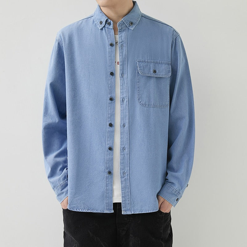 Men's Slim Fit Denim Long Sleeve Shirt Trendy Style Casual Work Jacket Shirt | MT8003