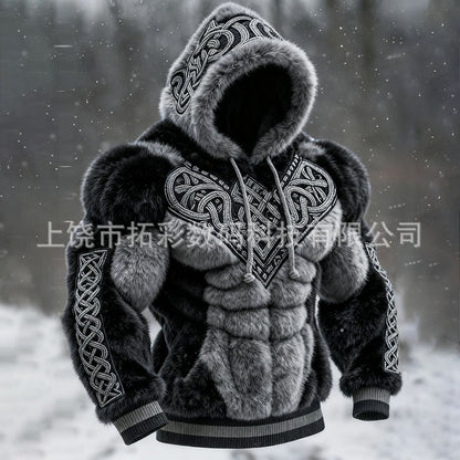 Men's Flannel Hoodie | Muscle Fit Pullover with Chest Print | Casual Athletic Streetwear Top | JLCLM