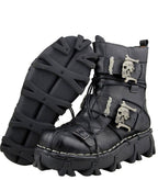 Men's Genuine Leather Harley Boots | Skull Design Motorcycle Ankle Boots | Waterproof & Anti-Slip Work Boots | 1809