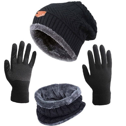 Winter Warm Soft Knitted Fleece Lined Velvet Skullies Beanie Hat Scarf Gloves Set | WEE1361