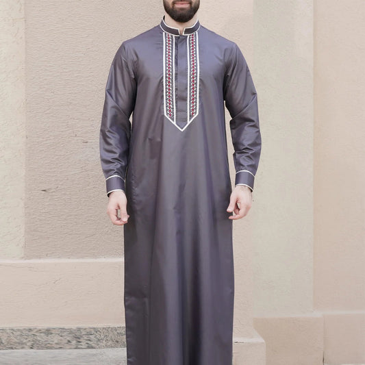 Men's Arabian Robe Long-Sleeved Embroidered Ethnic Style with Stand-Up Collar | 25017