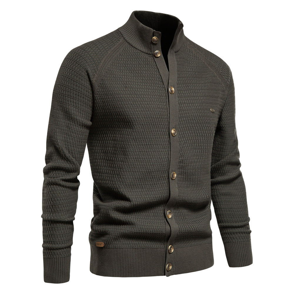 Men’s Winter Full-Zip Cardigan Sweater – High-Stretch Cotton Stand Collar Knit Top | Y324
