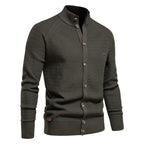 Men’s Winter Full-Zip Cardigan Sweater – High-Stretch Cotton Stand Collar Knit Top | Y324
