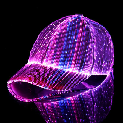 LED Fiber Optic Light-Up Hat 7 Color Glowing Hip Hop Baseball Cap with USB Charging for Events |