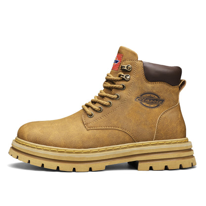 Men's Leather Boots British Style High-Top Workwear Casual Shoes | 6005