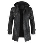 Men's Mid-Length Leather Jacket Youth PU Leather Windbreaker Jacket